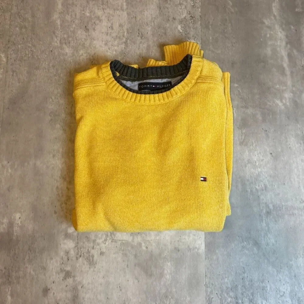 Tommy Hilfiger Yellow Crewneck Sweater Mens Size L 100% Cotton